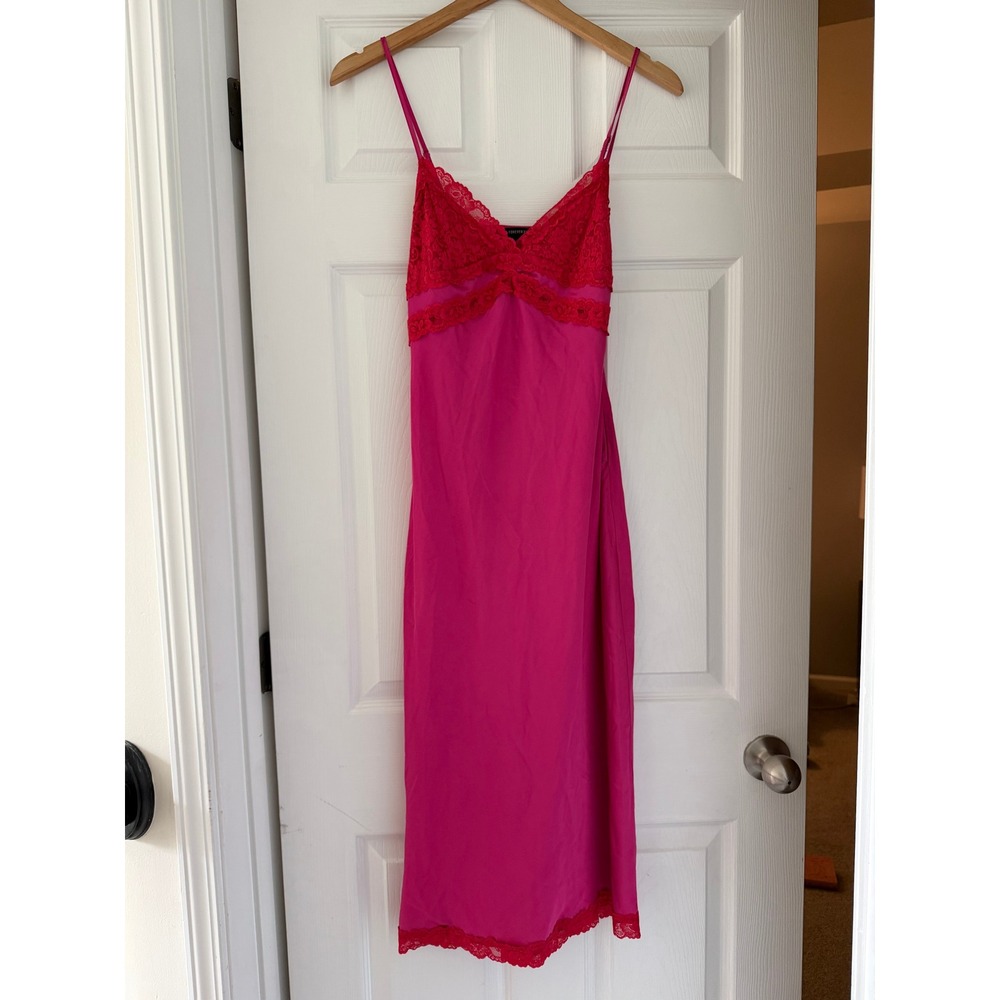 Y2K Pink Lace Satin Long Slip Dress whimsigoth barbiecore cottagecore fairy